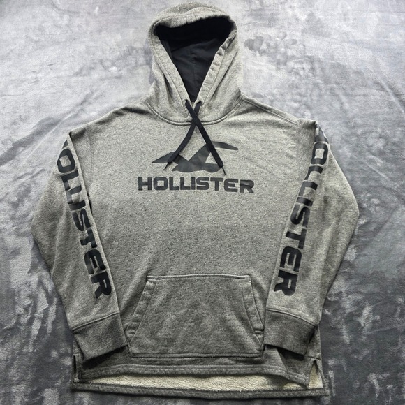 Hollister Other - Hollister Hoodie Small Gray Mens Regular Fit Cotton Blend Logo Sleeve Pullover